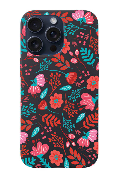 shoptocase Iphone 15 PRO Uyumlu Çiçekler Desenli Lansman Telefon Kılıfı