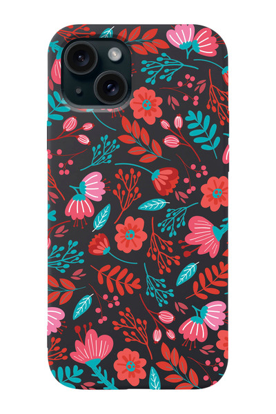 shoptocase Iphone 15 Uyumlu Çiçekler Desenli Lansman Telefon Kılıfı
