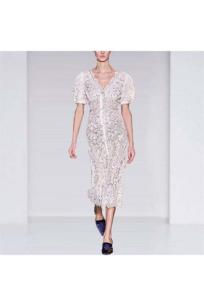 nish for you White Detail Midi Design Dress
