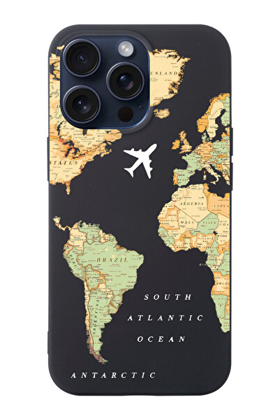 shoptocase Iphone 15 PRO MAX Uyumlu Eski Dünya Haritası Desenli Lansman Telef...