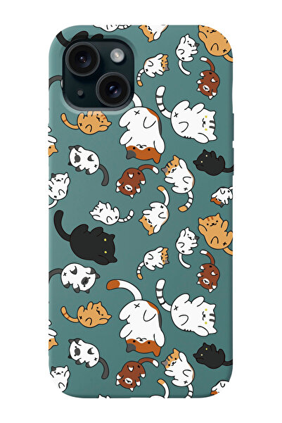 shoptocase Iphone 15 Uyumlu Kedicikler Desenli Lansman Telefon Kılıfı