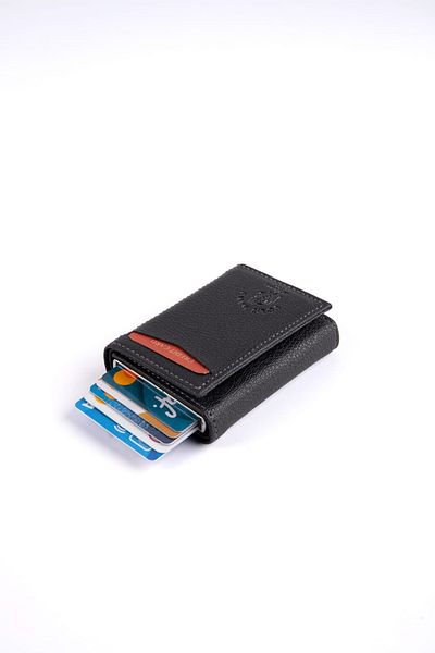 Paul Brand Polo Man's Black Unisex Wallet Card Holder with Plenty of Cards, Paper Money Compartment and Automatic Mechanism PBU10822