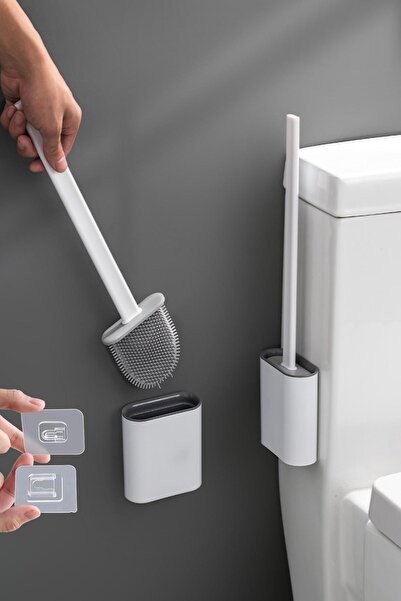 MasterCar Set de 2 perii de toaletă din silicon de culoare albă și neagră Set de perii de toaletă din silicon, pliabile, practice