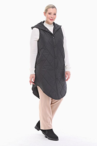 VETRE Women's Large Size Puffer Black Quilted Vest 1035