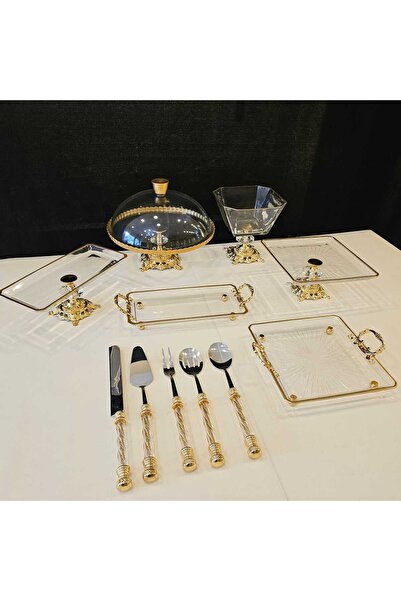 Genel Markalar 11 Parca Döküm Ayaklı Yaldız Detaylı Cam Sunum Setimiz