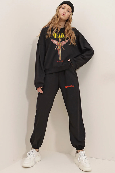 ZEMLİYA Σετ φόρμας με κουκούλα Kangaroo Pocket Oversize - Λαστιχένιο πόδι