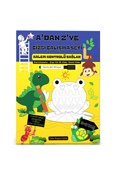 Enine Boyuna Eğitim مجموعة دراسة الخط من الألف إلى الياء (3 كتب + 1 قلم YAZ-SIL)