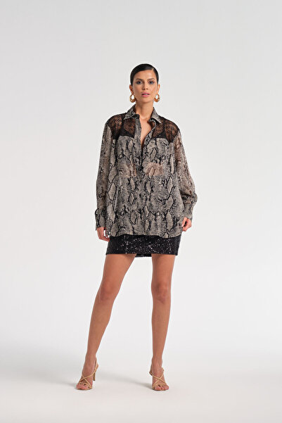 Nur OSKAY Leopar Şifon Gömlek
