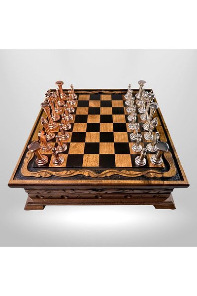 Metalicraft Mc09 Metalicraft Premium Metal Chess Set - Natural Wood Drawer Walnut Board - Handmade Lux Me