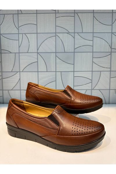 Anıl Ayakkabı Castle 42741 Women's Brown Genuine Leather Orthopedic Daily Comfortable Shoes -