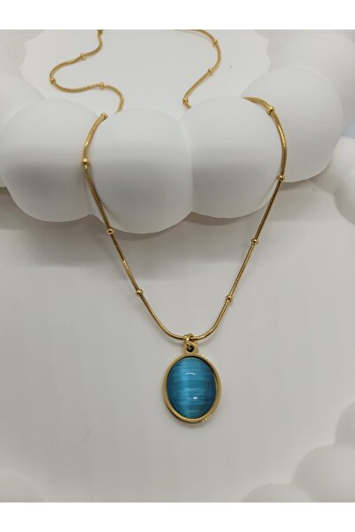 LİLİA قلادة من الفولاذ باللون الأزرق مع سلسلة كروية صغيرة