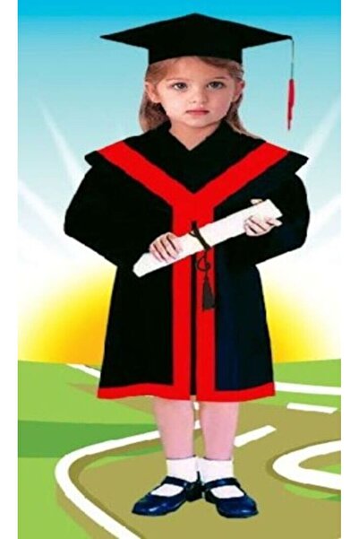 skycott قبعة تخرج للأطفال باللون الأسود والأحمر للجنسين مع شريط أحمر