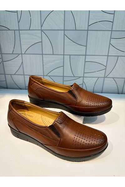 Anıl Ayakkabı Castle 42741 Women's Brown Genuine Leather Orthopedic Daily Comfortable Shoes -