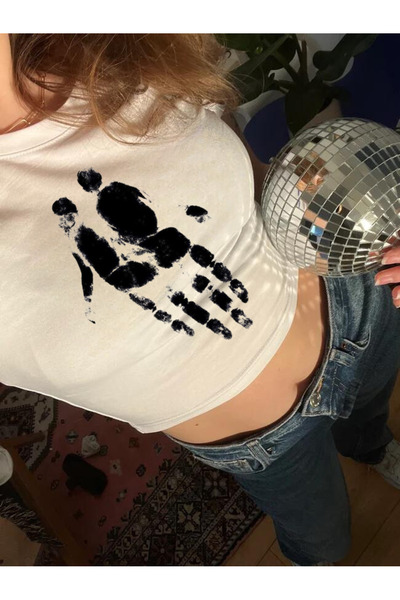 Violon Y2k Γυναικείο μαύρο αποτύπωμα χεριού σιλουέτα ανθρώπινο σχέδιο λευκό κ...