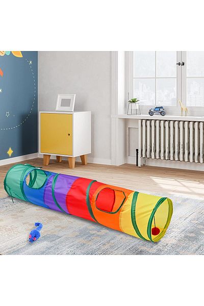 Busstier Rainbow Color Folding Cat and Dog Play Tunnel, Fun Pet Toy Tunnel