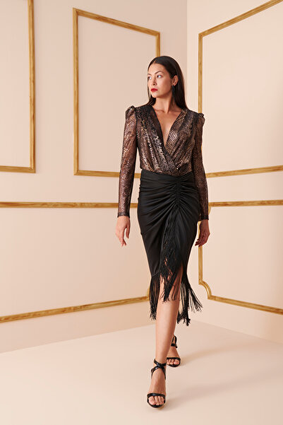 sleen exclusive Yılan Desenli Sim Detaylı Body