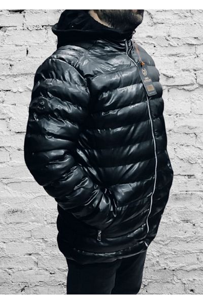 Cml Men's Slimfit Faux Leather Puffer Coat - Silicone Padding, Plus Size
