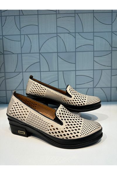 Anıl Ayakkabı Castle 24554 Pantofi de vară casual, cu toc, din piele naturală, BEIGE, crem