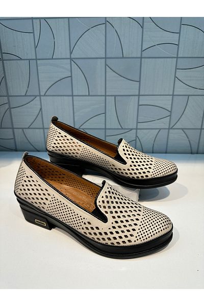 Anıl Ayakkabı Castle 24554 Pantofi de vară casual, cu toc, din piele naturală, BEIGE, crem