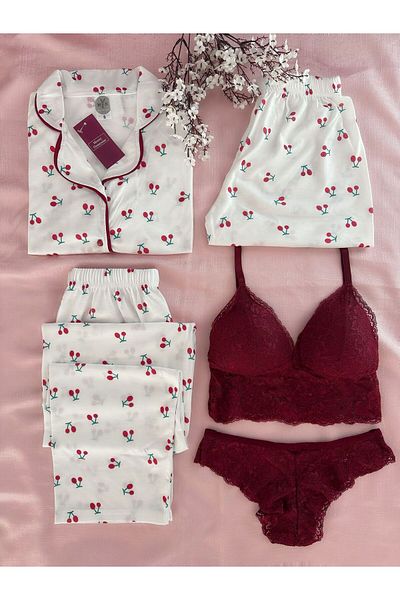 MH Moony Homewears 5-Piece This Cerise Combed Cotton Pajamas Underwear Dowry Set