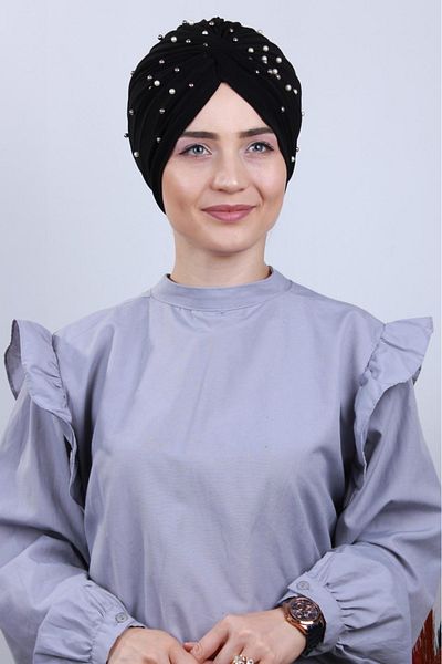 Melodi Scarf Women's Hijab Pearl and Stoned Vera Outer Bonnet Black