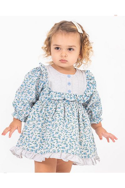 DIDuStore Model de rochie cu model floral detaliat cu nasturi pentru fete si bebelusi