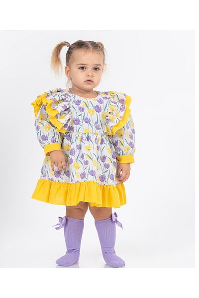 DIDuStore Model de rochie cu volane cu model de flori pentru fete si bebelusi