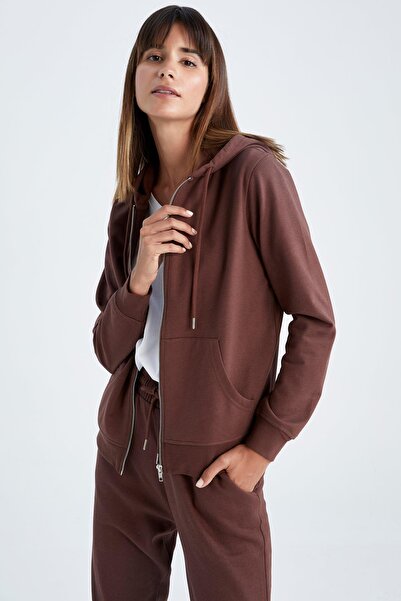 DeFacto Regular Fit Kapüşonlu İnce Sweatshirt Kumaşı Hırka