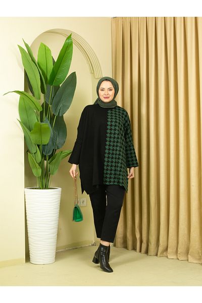 Kayaka triko Knitwear Houndstooth Poncho Tunic