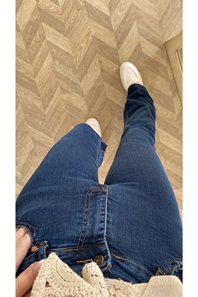 LİMABEL High Waist Navy Blue Flared Leg Trousers Lycra Stretchy Jeans