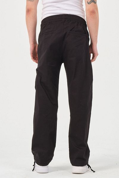 RELAXL Wide Leg Elastic Waist Cotton Gabardine Men's Baggy Black Trousers