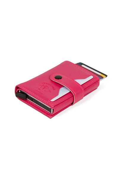 Newish Unisex Fuchsia Vegan Leather Wallet with Aluminum Mechanism and Card HolderAutomatic Wallet -