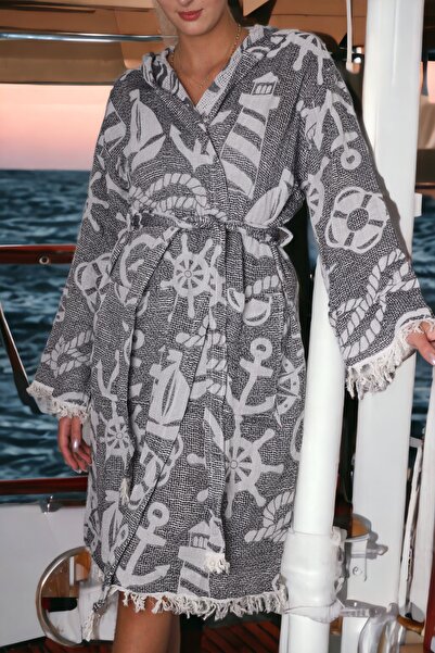 minufco الجاكار الأسود كونترتوب القطن الخالص المنسوجة مقنعين للجنسين روب حمام