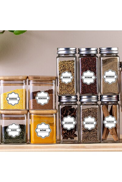 Aysprint Suya Dayanıklı 60 Adet 5x5 Cm Baharat - Kuruyemiş - Bakliyat Kavanoz...