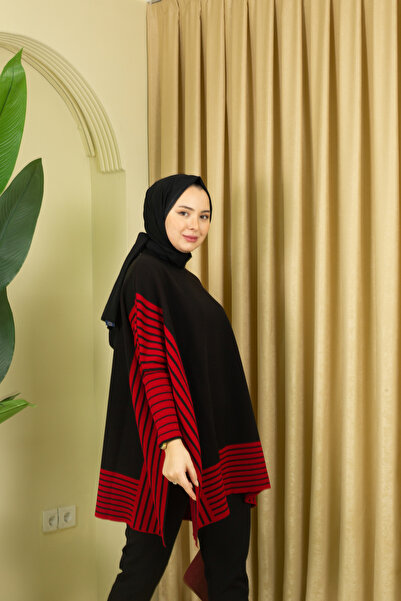 Kayaka triko cizgili tunik panço