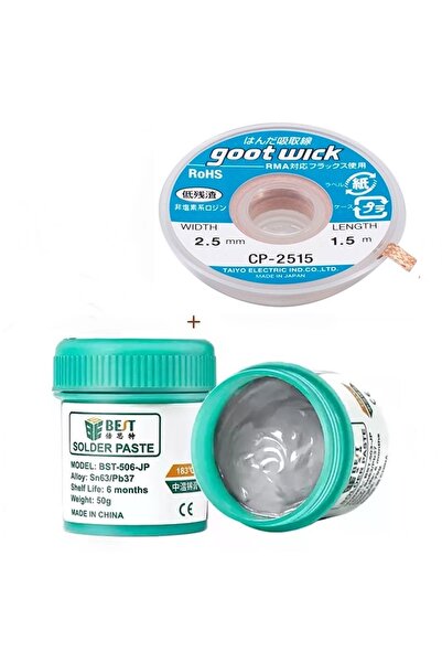 TR34 BST-506-JP Krem Lehim Sıvı Lehim Solder Paste 50GR Lehim Emme Temizleme Teli 2,5mm cp-2515