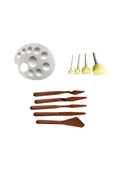 Buhobi Resim Paleti + Sünger Tampon Fırça 4'lü + Plastik Spatula 4'lü Set