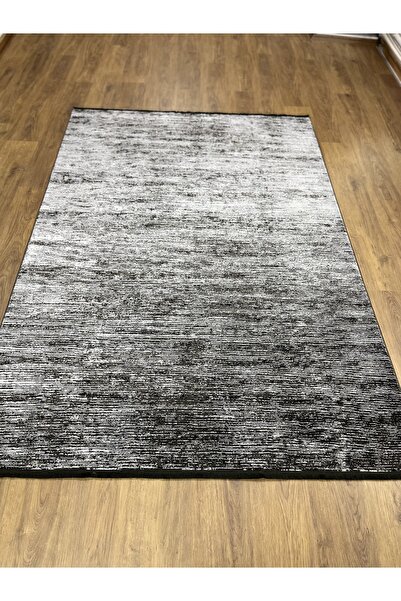 Siyah Gümüş Natural Viskon Spor Desen Salon Halısı 160x230