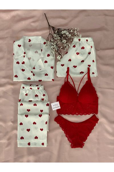 MH Moony Homewears Set de lenjerie de corp pijama cu inimă din satin din 5 piese