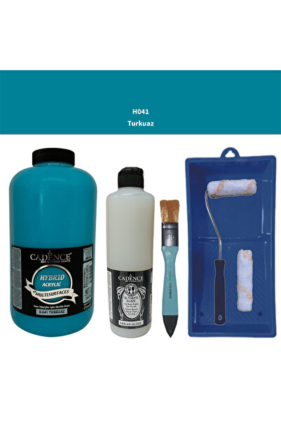Cadence Mobilya Boyası-Cadence Multisurface H-041 Turkuaz 2Lt Ultimate Parlak Vernik 500Ml Saten Rulo Set