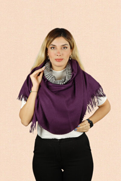 POZİGİ Çift Taraflı Ekoseli Yünlü Omuz Şalı - 75x175cm - Kışlık Şal