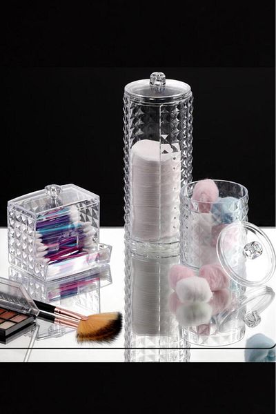 Flosoft Diamond 3-Piece Cotton Organizer, Disc Cotton Makeup Cotton Swab Ear Swab Set of 3