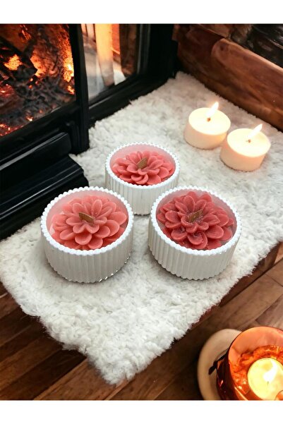aralmini 3'lü Özel Tasarım El Yapımı Lotus Çicekli Mum