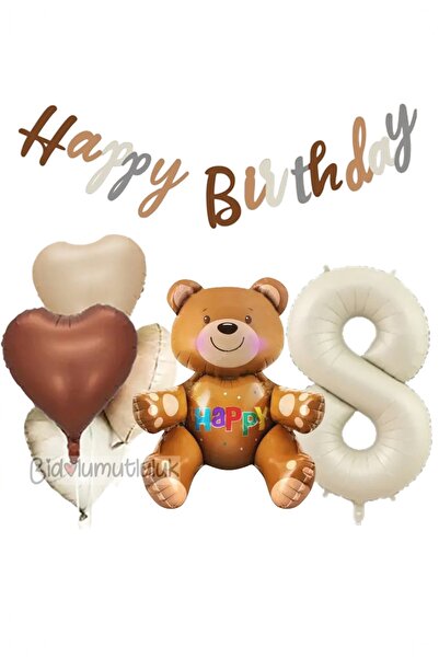 BİDOLUMUTLULUK Bear Foil Balloon Birthday Set