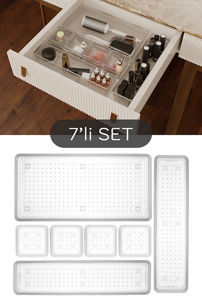Meleni Home 7-Pece Modular Drawer Organizer, Bathroom Makeup and Jewelry Organizer - Office Desktop Organizer
