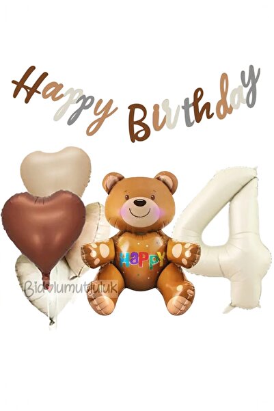 BİDOLUMUTLULUK Bear Foil Balloon Birthday Set