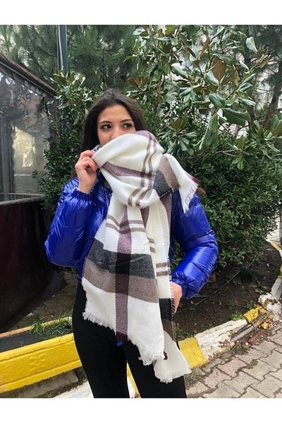 Makro Optik Burgundy Cream Burbury Pattern Shawl Scarf