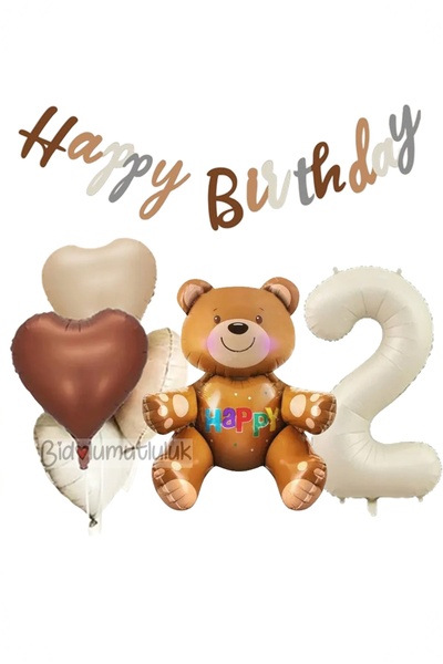 BİDOLUMUTLULUK Bear Foil Balloon Birthday Set