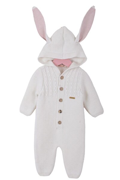 Minora Unisex Knitwear Rabbit Eared Hooded Baby Rompers Bone