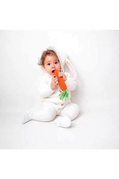Minora Unisex Knitwear Rabbit Eared Hooded Baby Rompers Bone
